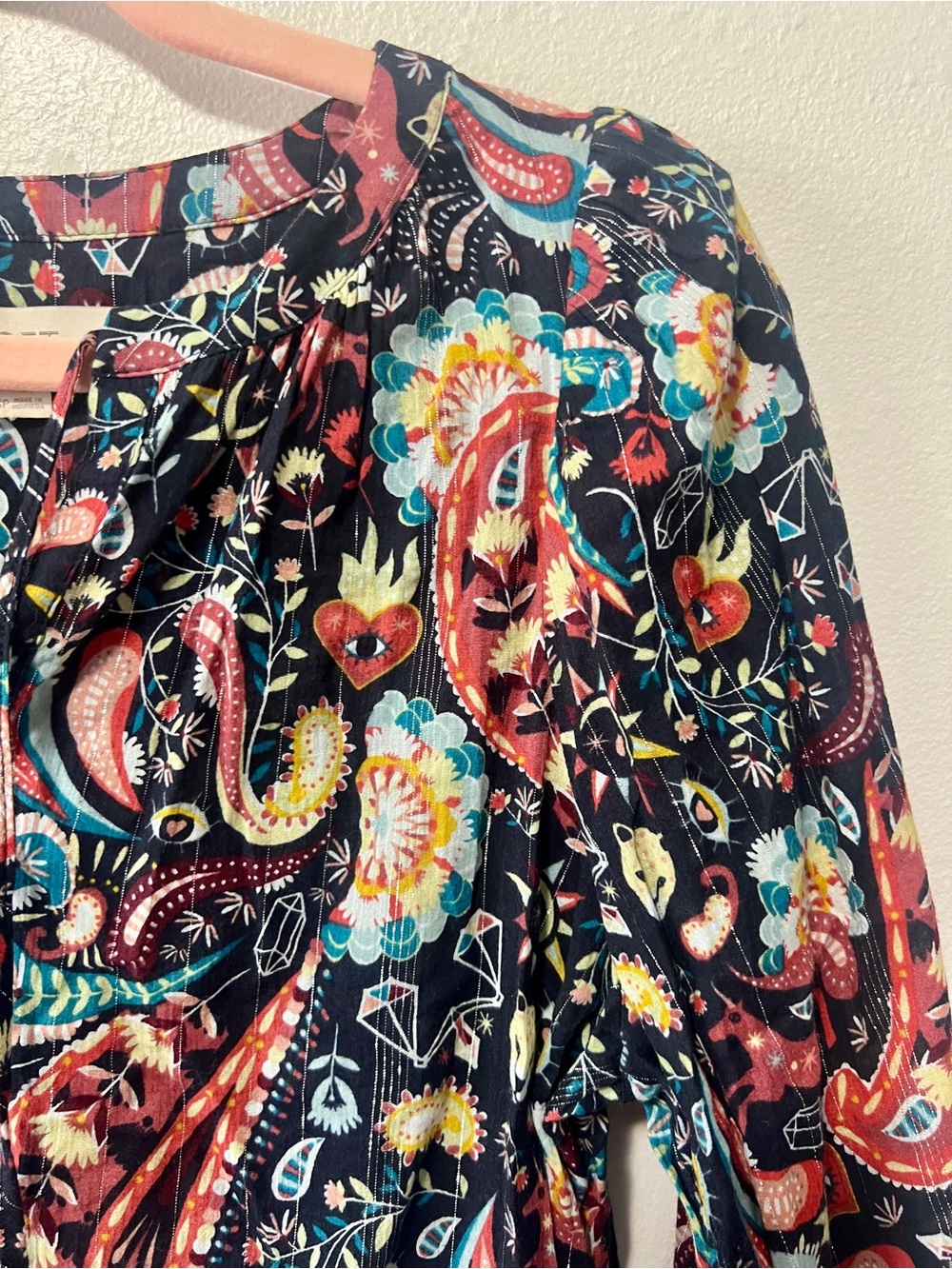 Loft Whimsical Metallic Paisley Long Sleeve Blouse - Small Petite - Picture 7 of 11